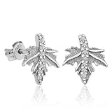 Sterling Silver Stud Earrings - Sparkling Leaf Design