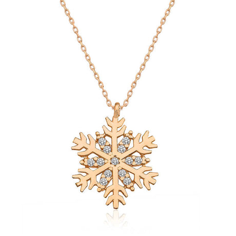 Necklace - Rose Gold-Tone Silver Snowflake with Sparkling Zircon
