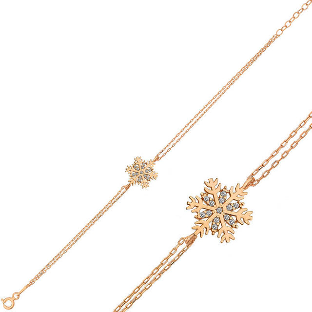 Rose Gold Plated Silver Snowflake Bracelet - Elegant Sparkling Design