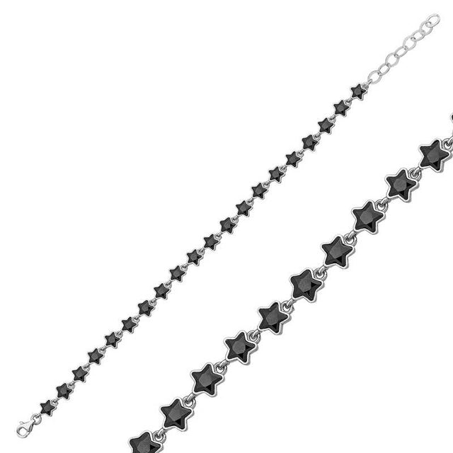 Silver-Tone Bracelet - Dainty Black Star Stone Chain