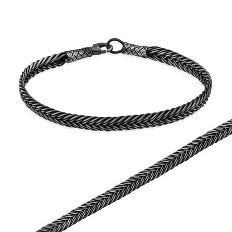 Bracelet - Oxidized Silver Tone Hand-Woven Braided Kazaziye