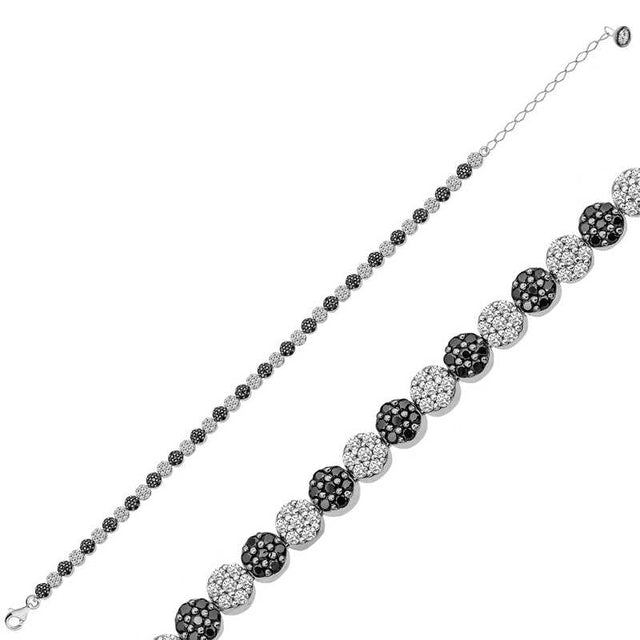 Bracelet - Sterling Silver Black & White Pave Ball Tennis Style