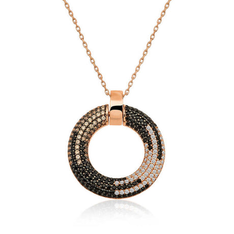 Rose Gold-Tone Circle Necklace - Pavé Black & Clear Zirconia