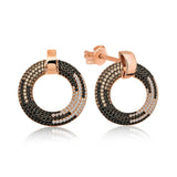 Stud Earrings - Rose Gold Plated Sterling Silver Multi-Tone Pavé Circle