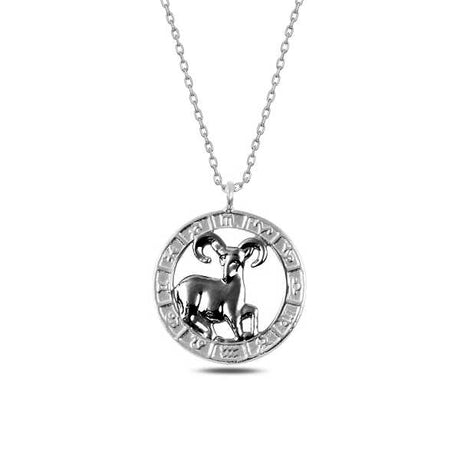 Sterling Silver Aries Zodiac Medallion Necklace - Astrological Charm