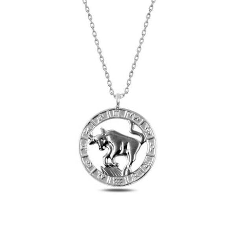 Sterling Silver Taurus Zodiac Necklace - Symbolic Medallion