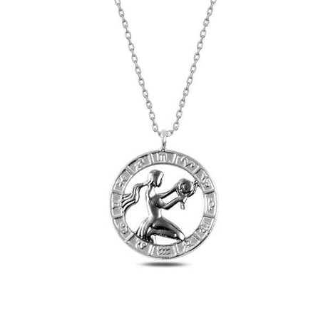Sterling Silver Aquarius Zodiac Necklace - Detailed Horoscope Pendant