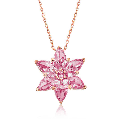 Rose Gold Plated Necklace - Pink Gemstone Lotus Flower Pendant