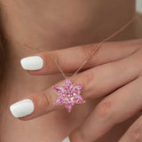 Rose Gold Plated Necklace - Pink Gemstone Lotus Flower Pendant