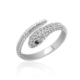 Elegant Snake Wrap Ring - Silver-Tone with Dazzling Pave CZ Stones
