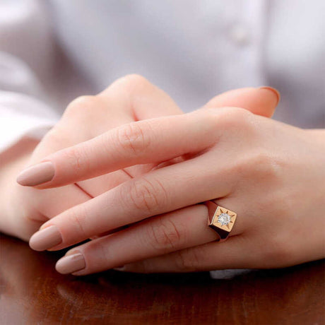 Rose Gold Plated Ring - North Star Clear Stone Signet