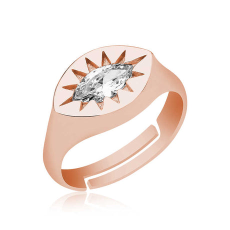 Adjustable Rose Gold Plated North Star Signet Ring with Marquise Stone