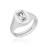 Adjustable Signet Ring - Silver with Radiant Baguette Stone