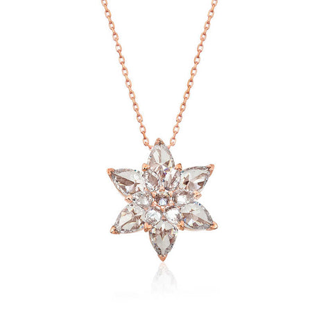 Necklace - Rose Gold Plated Sterling Silver White Zirconia Lotus Flower