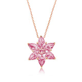 Necklace - Rose Gold Tone Pink Gemstone Lotus Flower Pendant