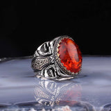Premium Oval Amber Stone Silver Men's Ring