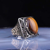 Men's Square Silver Tiger Eye Ring