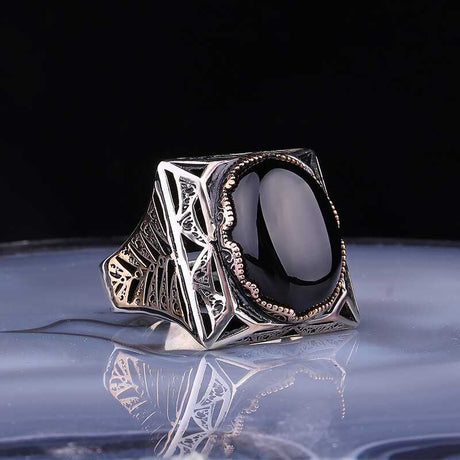 Premium Men's Sterling Silver Black Zircon Ring