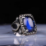 Premium Oxidized Silver Men's Square Dark Blue Zircon Ring