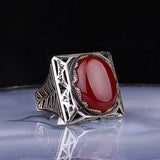 Premium Sterling Silver Square Agate Men's Ring