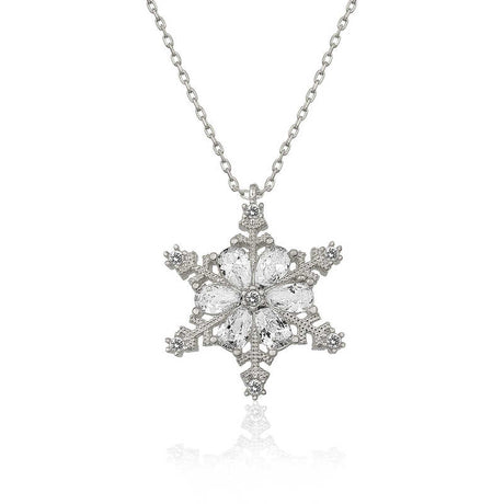 Necklace - Silver-Tone Sparkling Snowflake Crystal Pendant