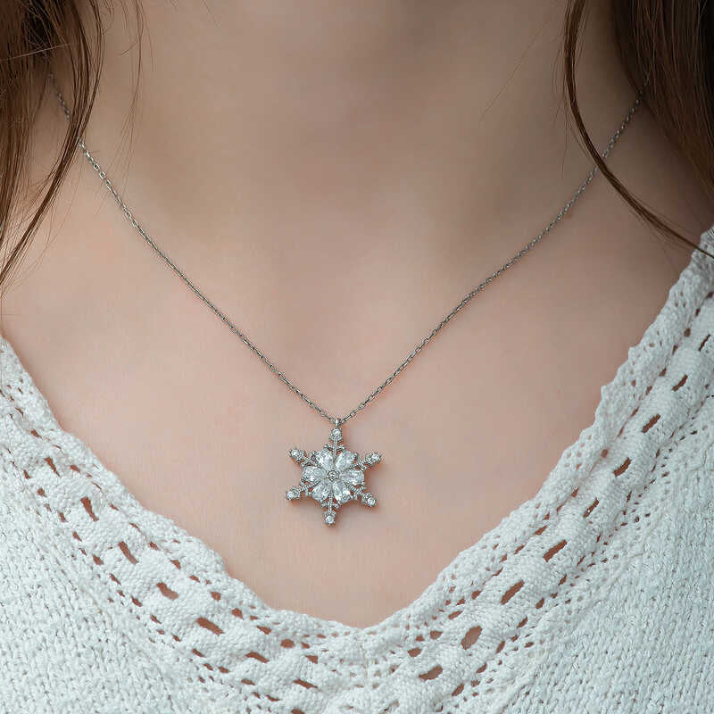 Necklace - Silver-Tone Sparkling Snowflake Crystal Pendant