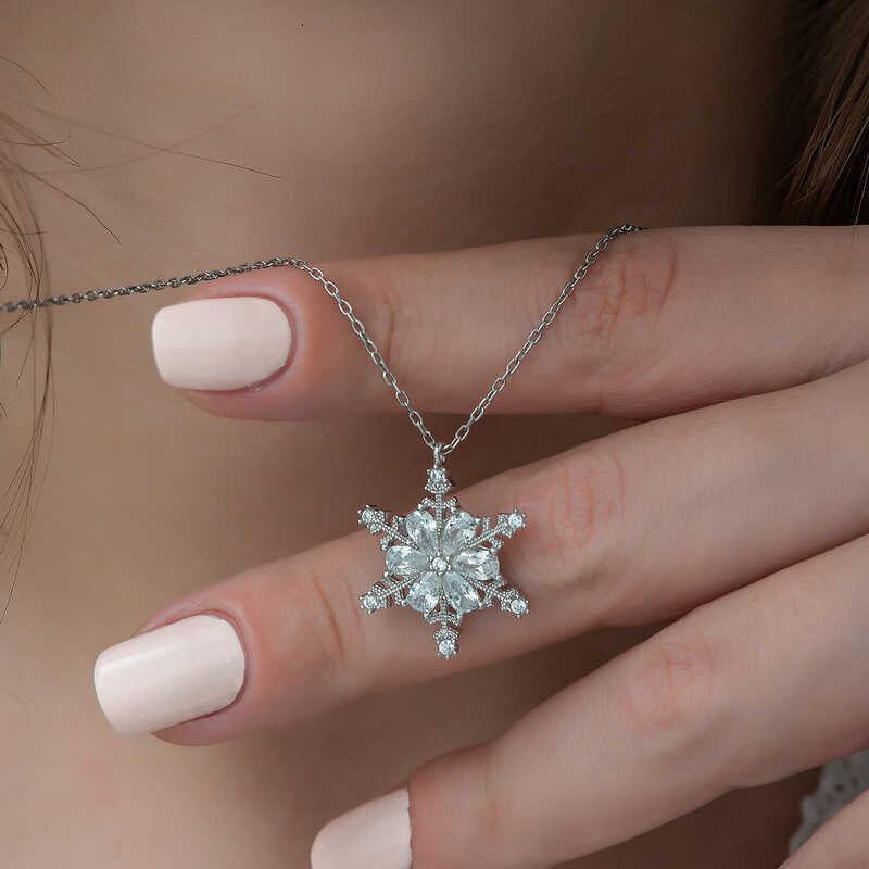 Necklace - Silver-Tone Sparkling Snowflake Crystal Pendant
