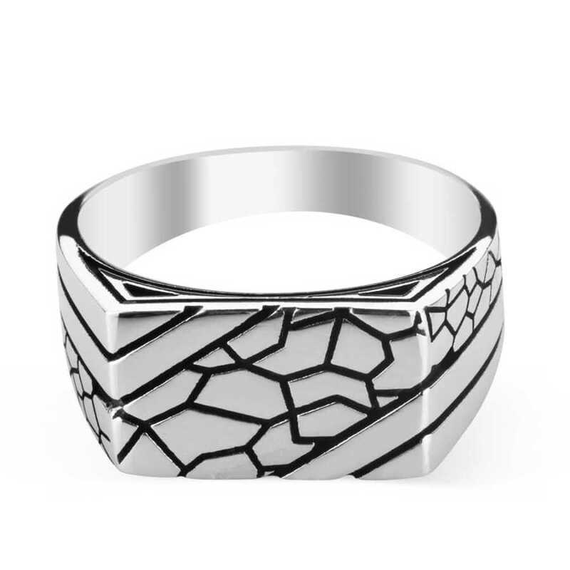 Premium Men's Silver Geometric Pattern Ring