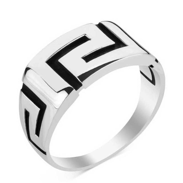 Premium Mens Sterling Silver Greek Key Meander Ring