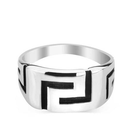 Premium Mens Sterling Silver Greek Key Meander Ring
