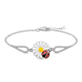 Sterling Silver Daisy & Ladybug Charm Bracelet with Pave Accents