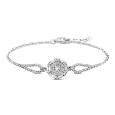 Bracelet - Sterling Silver Baguette & Round Cut Halo Design