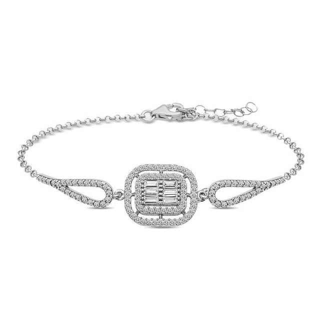 Bracelet - Sterling Silver Baguette & Pave Sparkling Bracelet