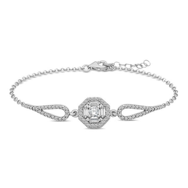 Bracelet - Sterling Silver Sparkling Baguette & Round Diamond Cluster