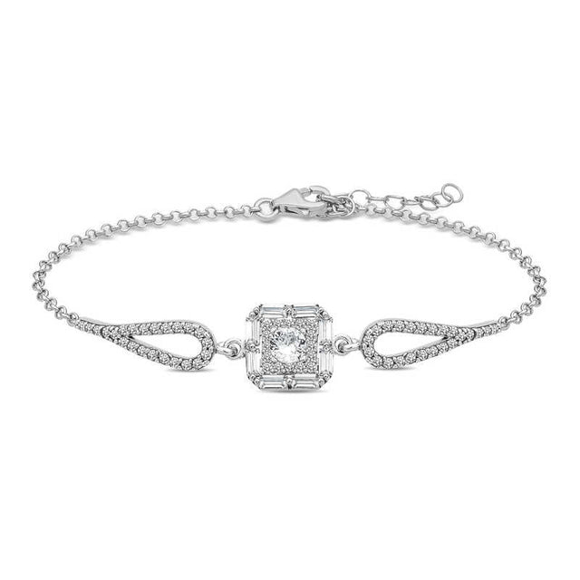 Sterling Silver Bracelet - Elegant Baguette & Round Cut CZ