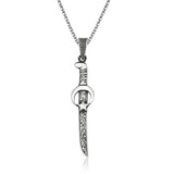 Sterling Silver Sword Pendant Necklace - Crescent Star Design