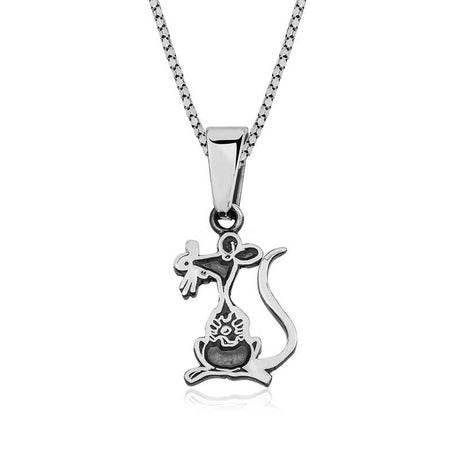 Sterling Silver Necklace - Stylized Mouse Pendant Charm