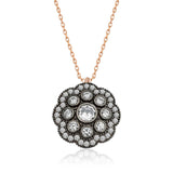Necklace - Rose Gold & Oxidized Silver-Tone Diamond-Style Flower Pendant