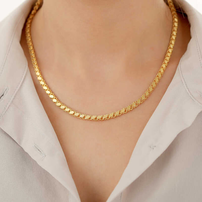 Chain Necklace - Gold-Tone Flat Disc Link Design