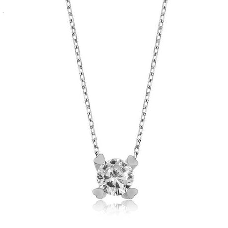 Sterling Silver Solitaire Necklace - Heart Prong Design