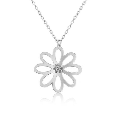 Sterling Silver Daisy Flower Necklace - Dainty Cubic Zirconia Pendant