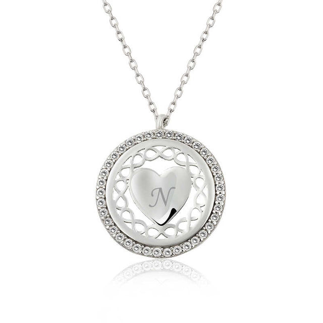 Personalized Initial Heart Necklace - Silver-tone with Sparkling Stones