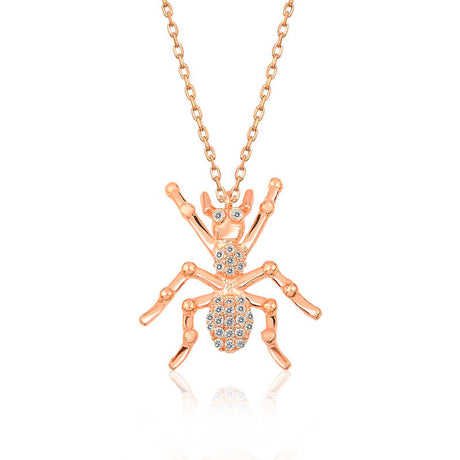 Rose Gold Plated Sterling Silver CZ Spider Pendant Necklace