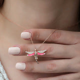 Necklace - Rose Gold Plated Dragonfly Pendant with CZ & Enamel Accents