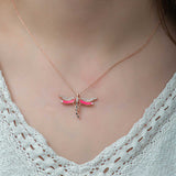 Necklace - Rose Gold Plated Dragonfly Pendant with CZ & Enamel Accents