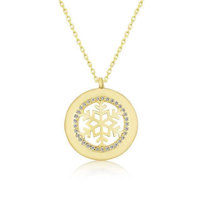 Gold-Tone Snowflake Medallion Necklace - Sparkling Pendant with Clear Stones