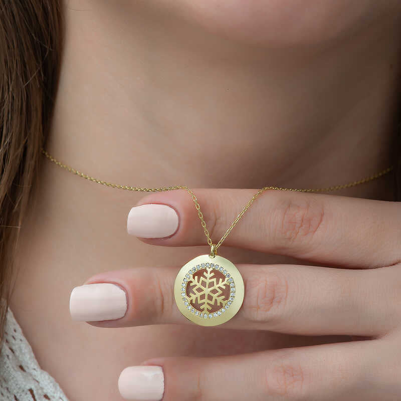 Gold-Tone Snowflake Medallion Necklace - Sparkling Pendant with Clear Stones