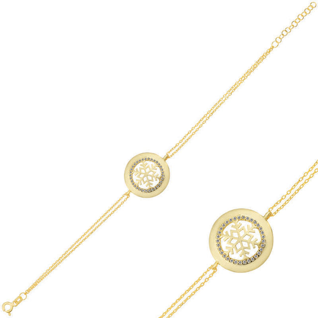 Gold Plated Sterling Silver Snowflake Charm Bracelet