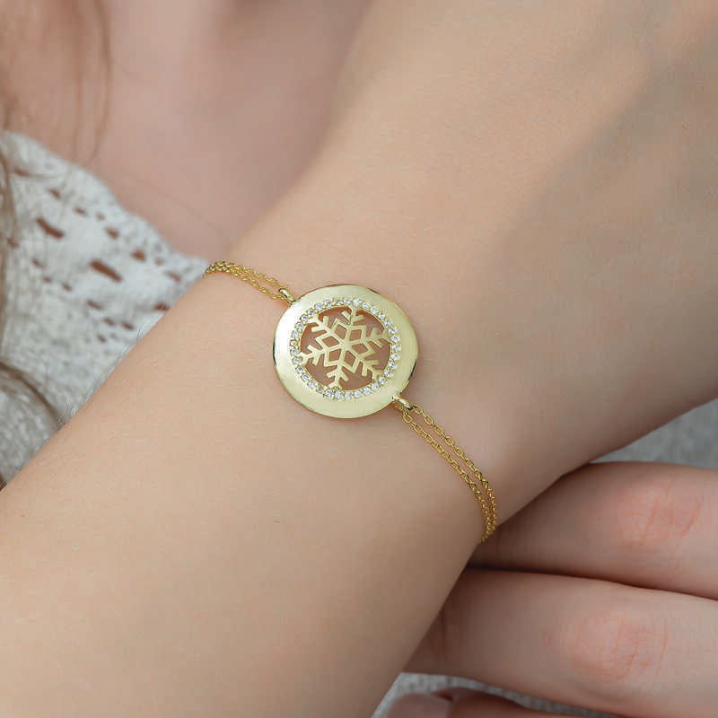 Gold Plated Sterling Silver Snowflake Charm Bracelet
