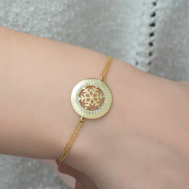 Gold Plated Sterling Silver Snowflake Charm Bracelet